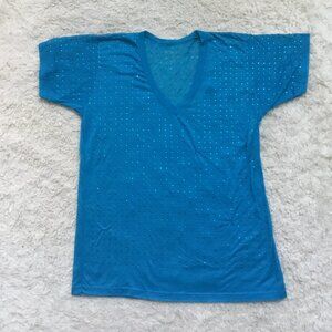 UNBRANDED Fully Embroidered Stones T-Shirt Top V-Neck Short Sleeve Lightweight S